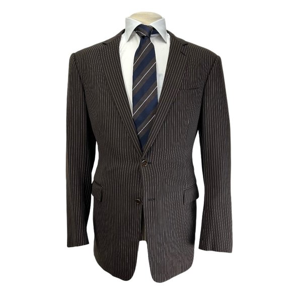 Brown Striped Wool-Cashmere Suit w/ Wide Leg Pants - Ralph Lauren (Black Label) - Picture 1 of 16